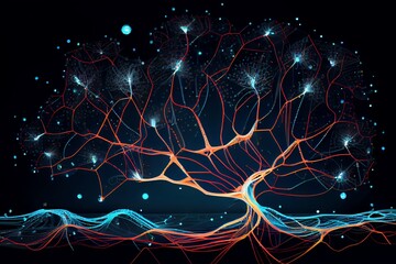 Wall Mural - massive data flow online. blockchain fields for data. stream of network connection. illustration of 