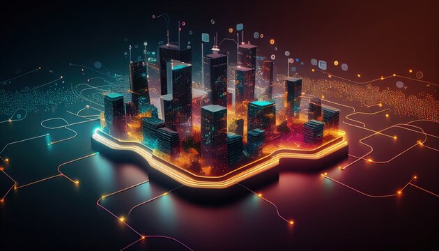 smart city at night, application development concept, smart city, internet of things, smart life, in