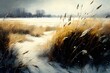 A winter landscape with a meadow is a beautiful scenery. Generative AI
