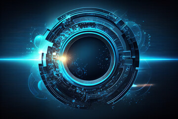 Wall Mural - Circle blue abstract futuristic technology background technology design template, generative AI