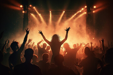 Wall Mural - a crowd of people at a concert, crowd of people dancing on dancefloor, generative ai