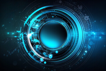Wall Mural - Circle blue abstract futuristic technology background technology design template, generative AI