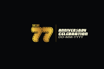 77th, 77 years, 77 year anniversary celebration abstract knit style logotype. anniversary with gold color isolated on black background-vector