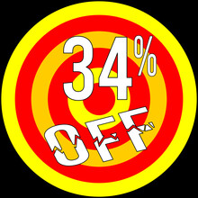 34% Discount Off, Target In Red And Yellow On A Black Background.