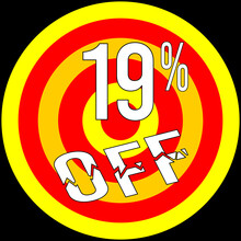 19% Discount Off, Target In Red And Yellow On A Black Background.