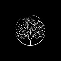 Aufkleber - Minimalistic round logo template, white icon of hurricane silhouette on black background, modern logotype concept for business identity, t-shirts print, tattoo. Vector illustration