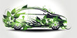 grünes Auto aus Pflanzen vor weißen Hintergrund, generative AI