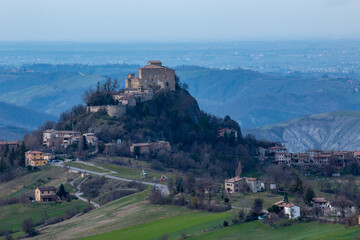 Wall Mural - park of canossa and rossena hill of reggio emilia with castles and historical centers built by matilde di canossa