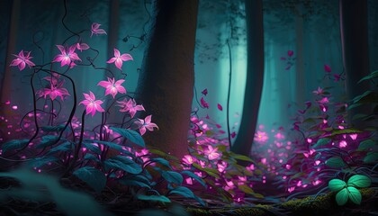 Wall Mural - a forest filled with pink flowers in the middle of a forest