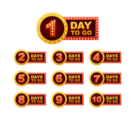 days countdown light box. days to go 1 2 3 4 5 6 7 8 9 10. the days left badges set. product limited