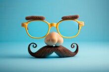 ?Celebrate April Fool's Day With A Hilarious Pair Of Glasses With Bushy Eyebrows And A Moustache, On A Bright Background! AI Generation