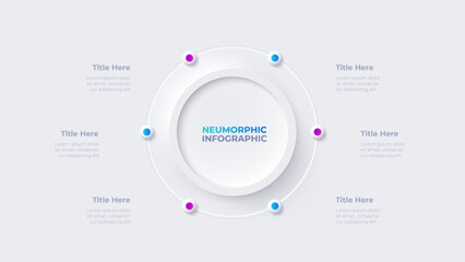 Cycle diagram with 6 options or steps. Infographic neumorphism template