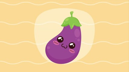 Wall Mural - fresh eggplant vegetable kawaii character animation