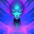 canvas print picture - Fiktives Portrait der  Ki. Futuristischer Charakter oder Avatar in Neonfarben - ai generiert