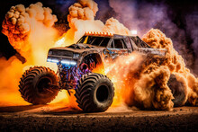 Monster Truck Jumping Through The Fire