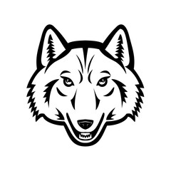 Wall Mural - Head of Artic Wolf Front View Mascot Black and White