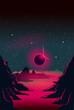Space - Poster mit surrealer pinker Landschaft und Mond Finsternis 