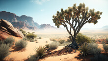 A Desert Scene With A Cactus Tree In The Foreground 3d  Gaming Background Generated Ai