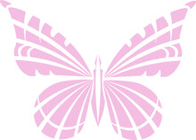 A Pink Butterfly With White Wings Is Shown On A White Background.