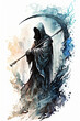 Grim reaper watercolor illustration on white. Generative AI