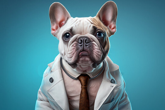 cachorro buldogue françês com roupa de médico