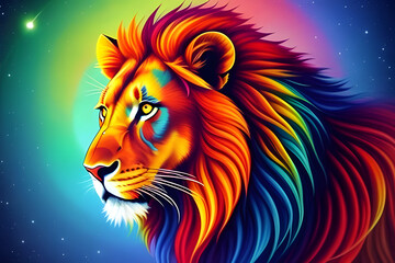 Wall Mural - Abstract Multicolored Lion Sitting On Top Of A Colorful Globe