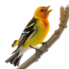 Wall Mural - A Tanager bird sitting on a branch, png, generative ai, vertical, horizontal, transparent background,Thraupidae