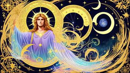 background with esoteric symbols colorful jesus christ Generative AI