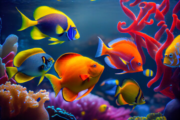 Wall Mural - illustration of colorful fish in the red sea. Generative AI, Generative, AI