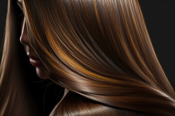 Wall Mural - beautiful healthy shiny hair texture with highlighted golden streaks. ai generation