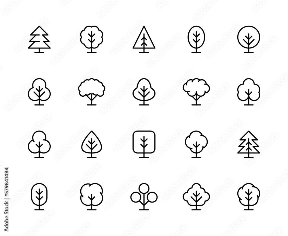 Trees vector linear icons set. Isolated icon collection on white ...