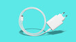 © Dalibor - A white USB type C charger on blue background