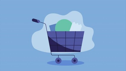 Wall Mural - shopping cart market with tags animation