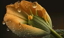  A Yellow Flower With Drops Of Water On It's Petals.  Generative Ai
