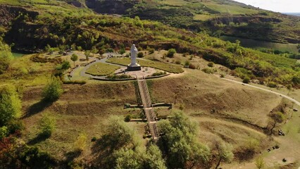 Wall Mural - Giant statue of the Blessing Jesus Christ in Tarcal, Zemplen, Religious monument in Tokaj wine region, Hungary.