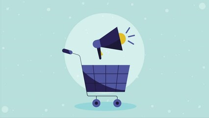 Wall Mural - shopping cart market with megaphone animation