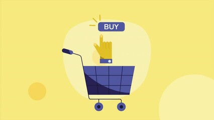 Wall Mural - shopping cart market with hand indexing animation