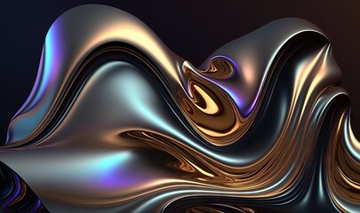 Sticker -  a computer generated image of a wave of metallic material on a black background.  generative ai