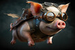 flying aviator pigs with goggles and airman hats, generative ai