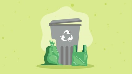 Canvas Print - gray garbage pot ecology animation