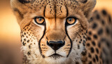 Beautiful cheetah extreme close up portrait. Looking straight in the camera