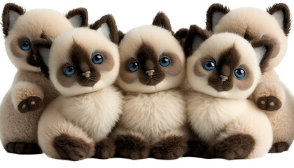 Wall Mural - Group of siamese kitten plushies, png, transparent background, generative ai, vertical, horizontal 