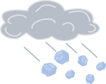 Cartoon Weather Icon Of Hail. Sign Of Cloud And Hailstones Isolated On White Background. Vector Illustration.