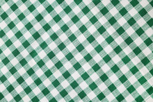 Green Checkered Tablecloth As Background, Top View