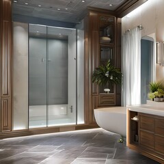 Wall Mural - Master bathroom with a walk-in shower and soaking tub 3_SwinIRGenerative AI