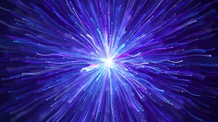 Wall Mural - Blue Particle Streaks Explosion, Beautiful blue spiral particle light, elegant particle line flow, shining particle background video. Use this for fashion shows, music award, concert stage led wall.