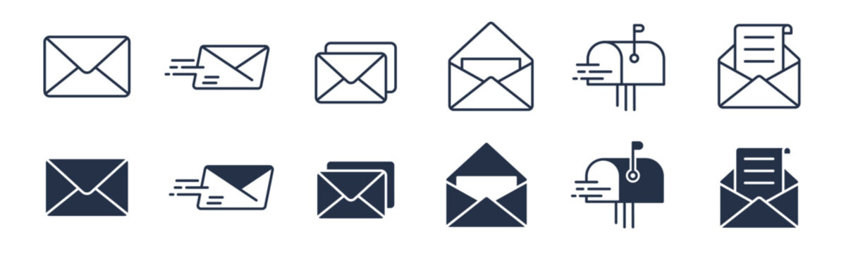 mail, email, envelope icons. editable stroke. vector graphic illustration. for website design, logo,