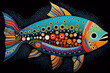 Illustration of a fish in an North American indegnous style. Generative AI.