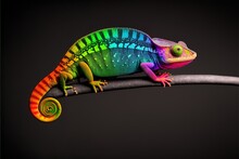 Color Changing Color Gradient Chameleon, Strong Neon Glow In 8K Created With Generative Ai Technology