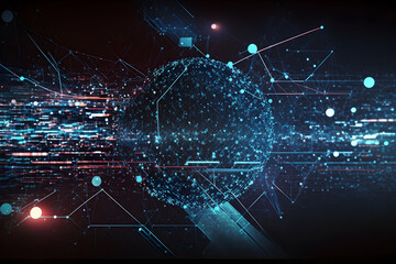 Digital cyberspace and data network connections, background with code, abstract technology background, lights of fractal realms, technology background with numbers, generative AI
